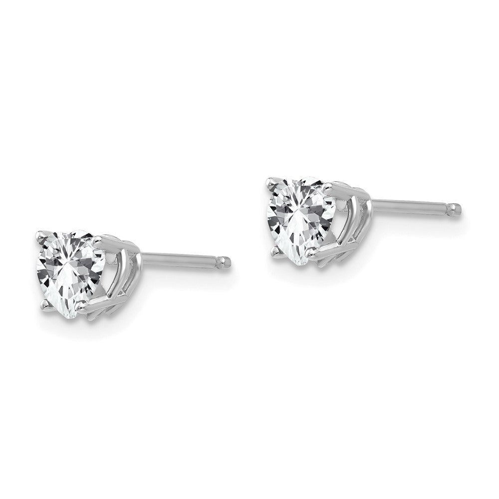 14k White Gold 5mm Heart Cubic Zirconia Post Earrings