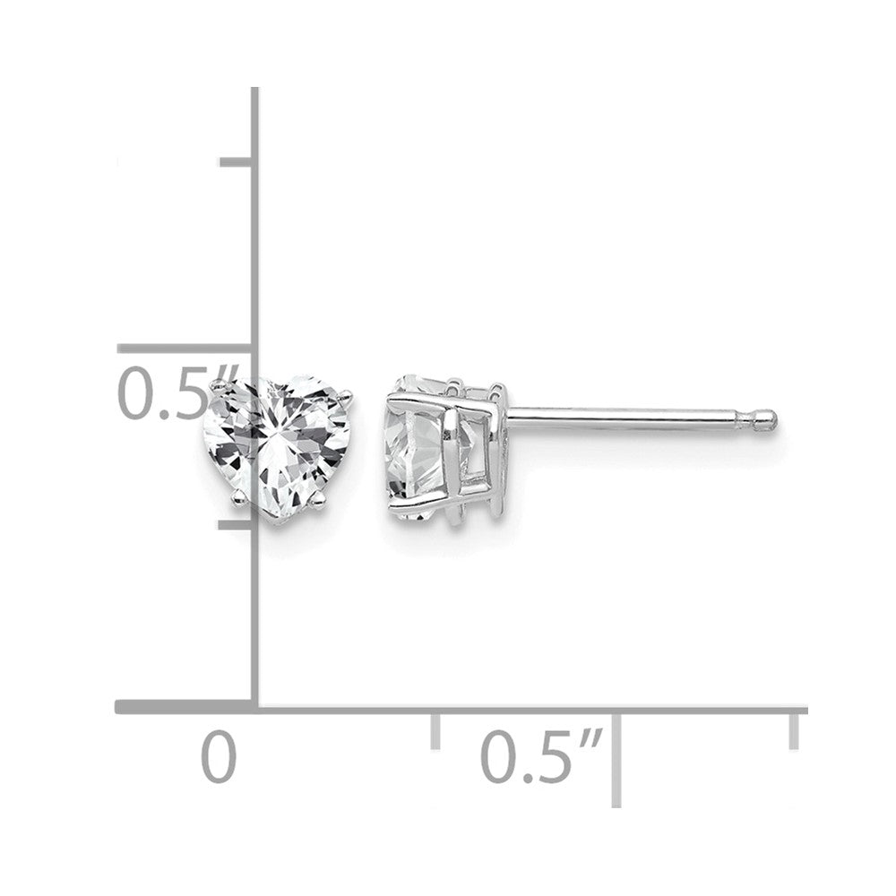 14k White Gold 5mm Heart Cubic Zirconia Post Earrings