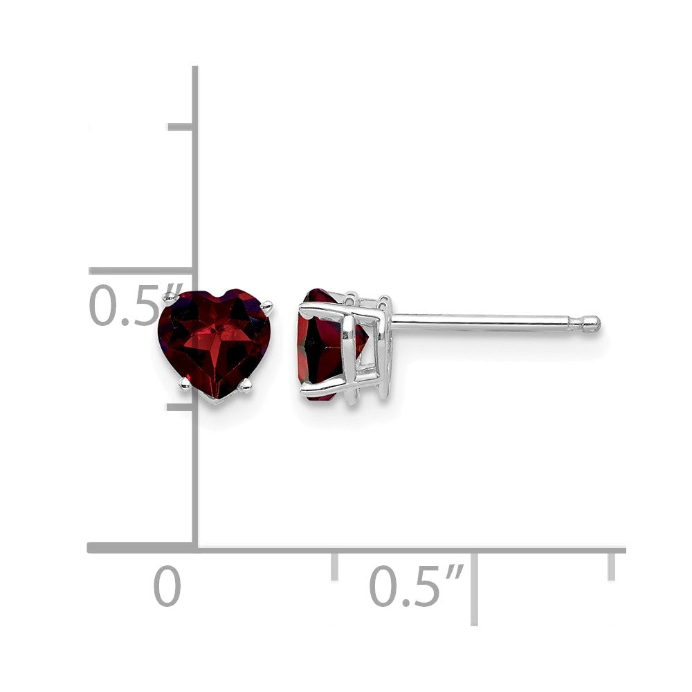 14k White Gold 5mm Heart Garnet Post Earrings