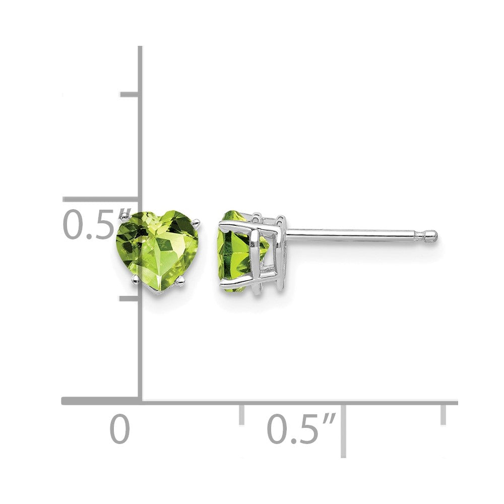14k White Gold 5mm Heart Peridot Post Earrings