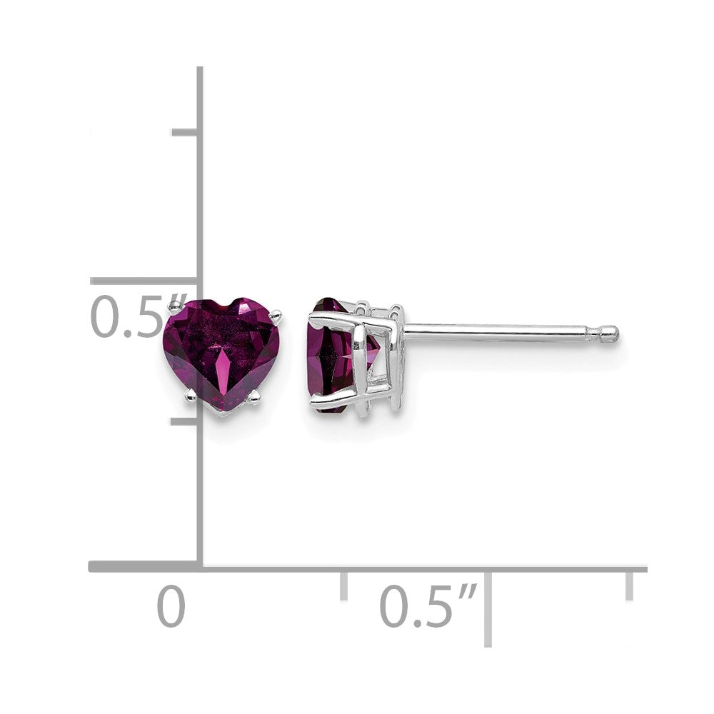 14k White Gold 5mm Heart Rhodolite Garnet Post Earrings