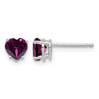 14k White Gold 5mm Heart Rhodolite Garnet Post Earrings