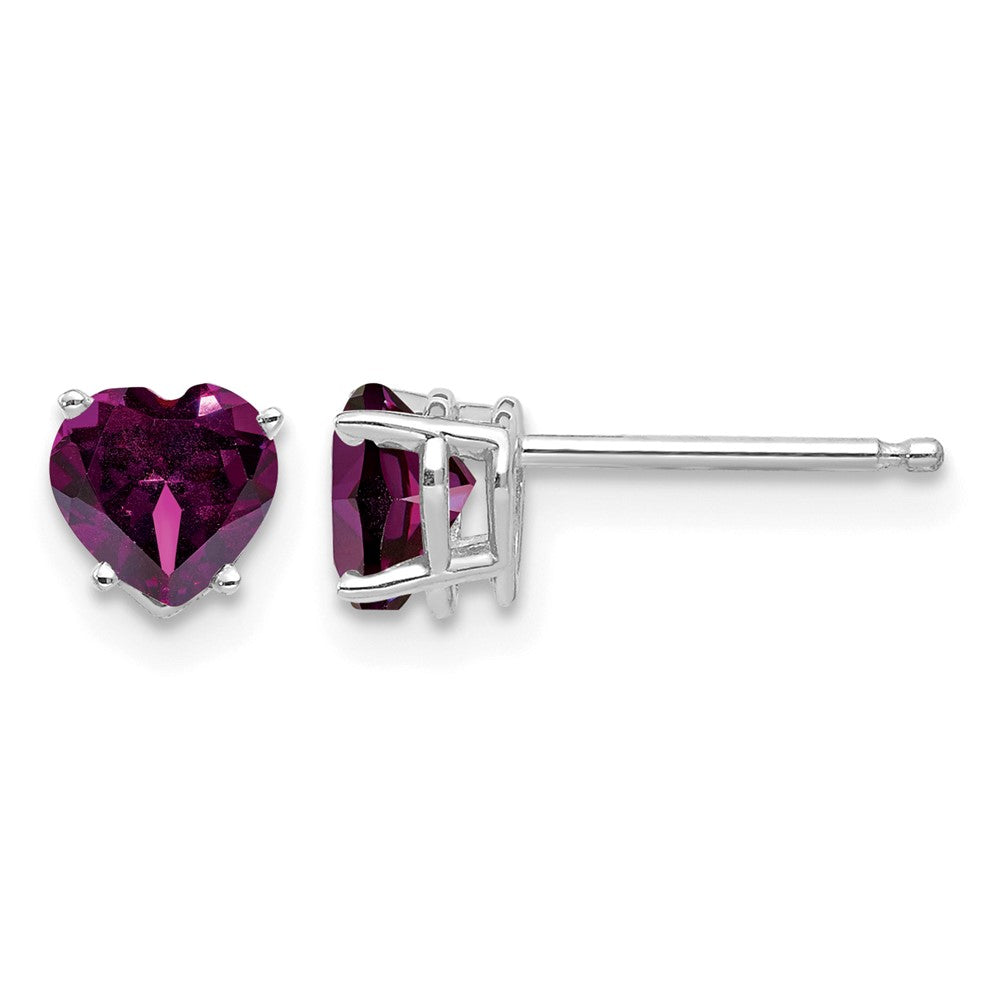 14k White Gold 5mm Heart Rhodolite Garnet Post Earrings