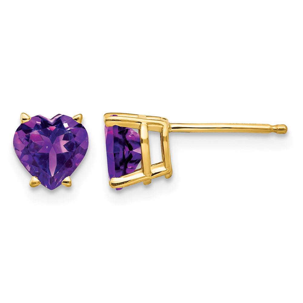14k 6mm Heart Amethyst Post Earrings