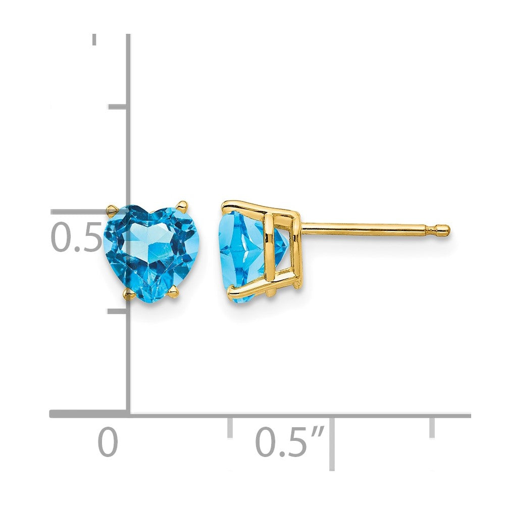 14k 6mm Heart Blue Topaz Post Earrings