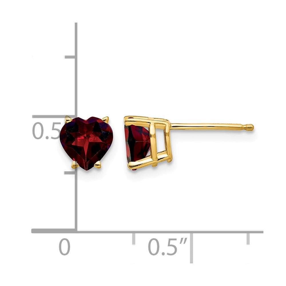 14k 6mm Heart Garnet Post Earrings
