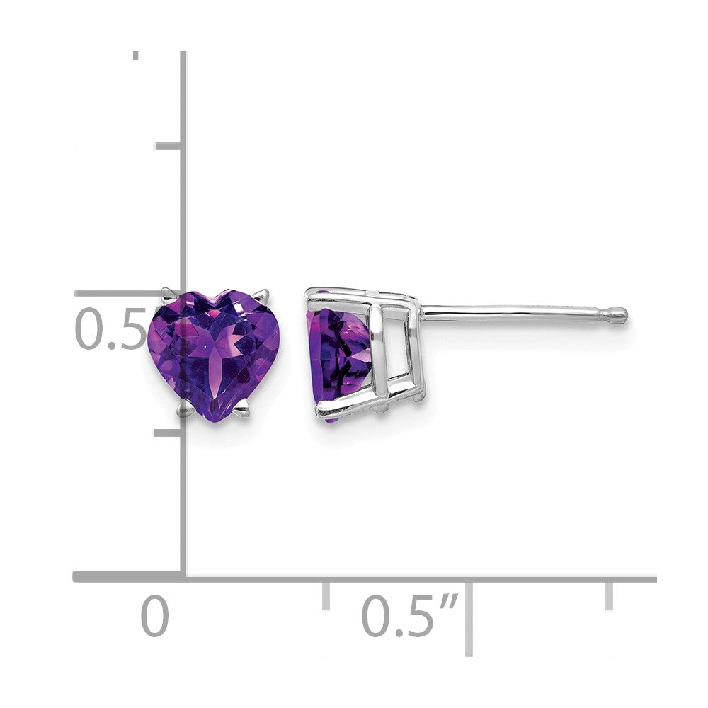 14k White Gold 6mm Heart Amethyst Post Earrings