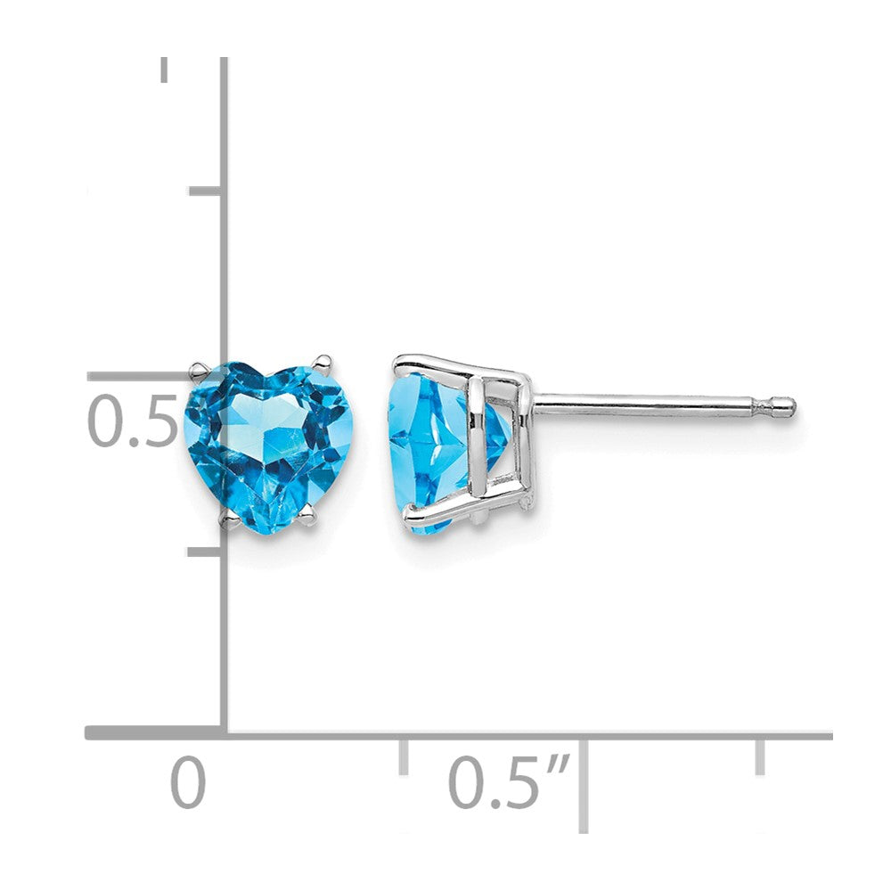 14k White Gold 6mm Heart Blue Topaz Post Earrings
