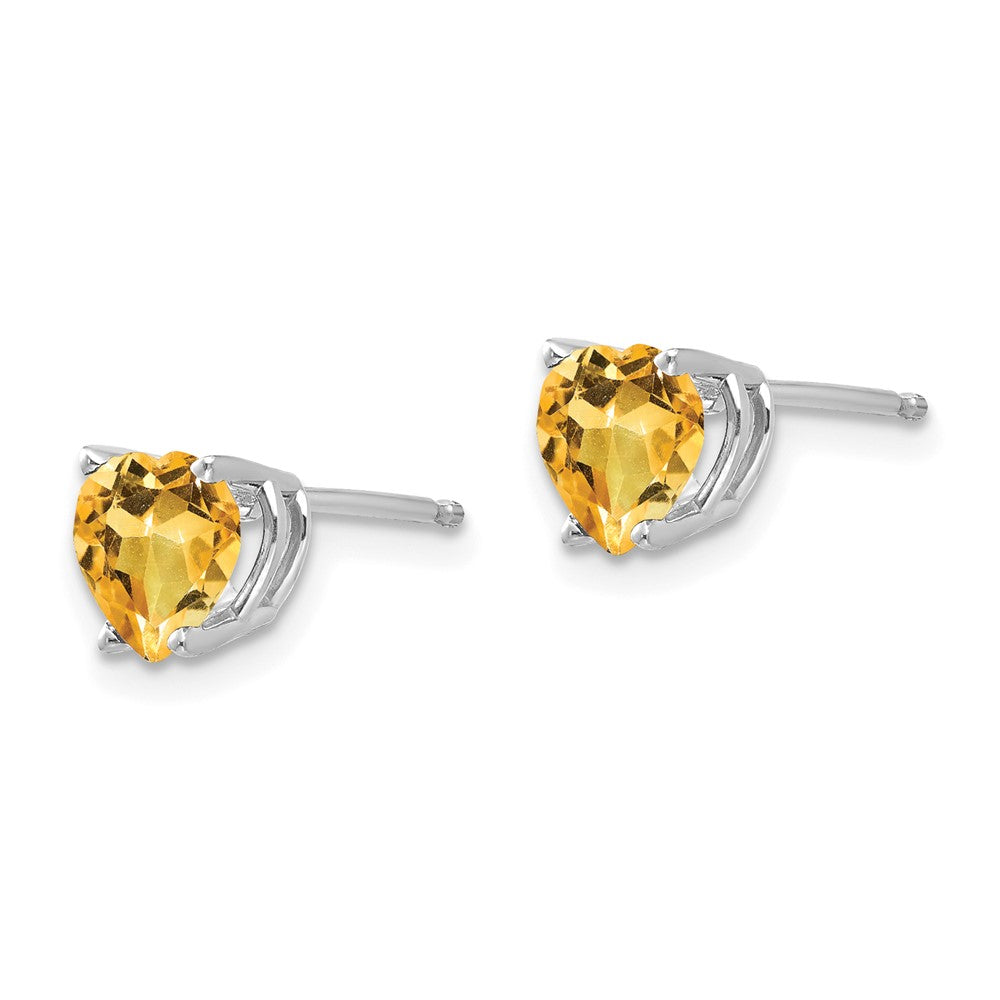 14k White Gold 6mm Heart Citrine Post Earrings