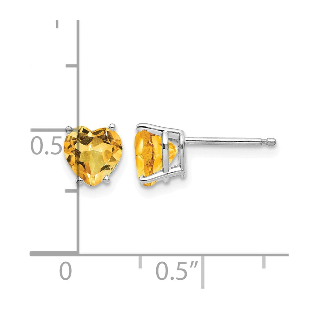 14k White Gold 6mm Heart Citrine Post Earrings