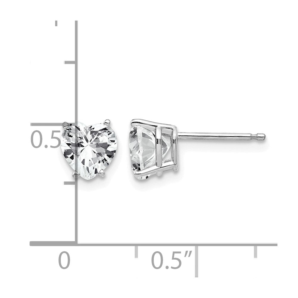 14k White Gold 6mm Heart Cubic Zirconia Post Earrings