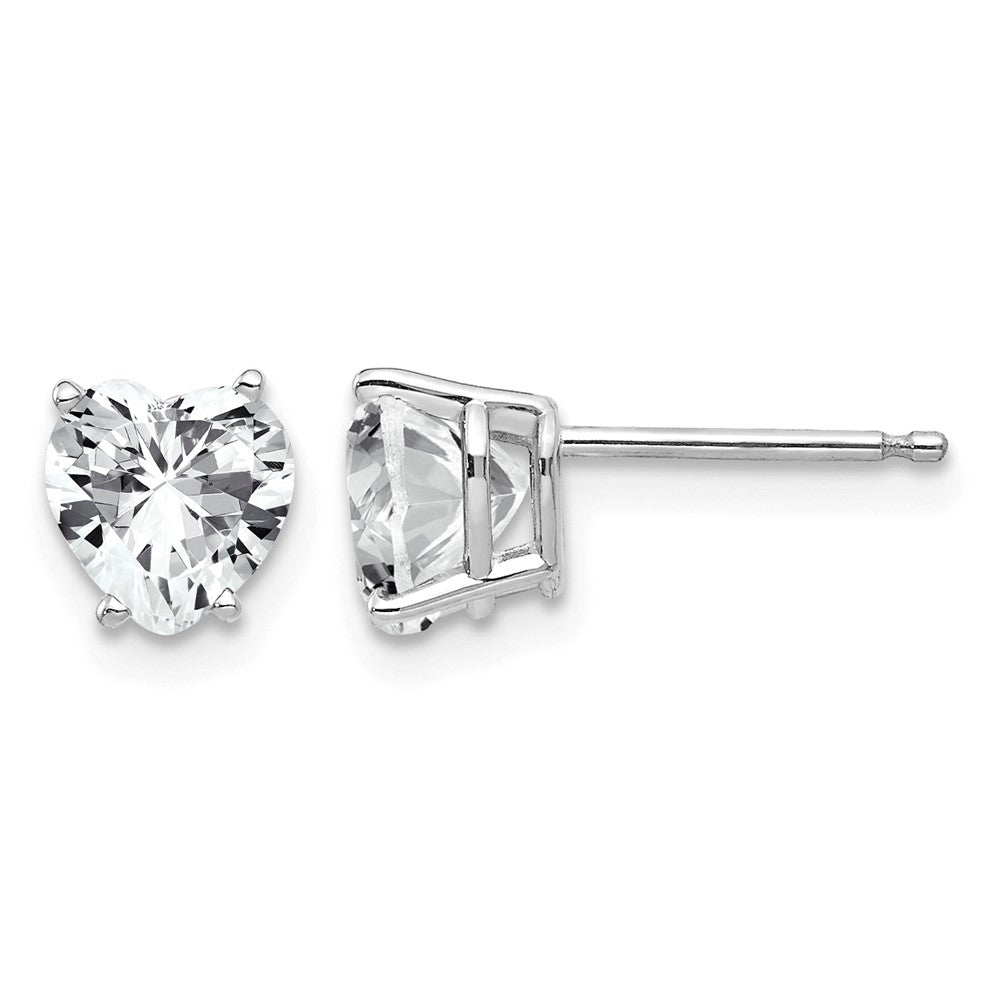 14k White Gold 6mm Heart Cubic Zirconia Post Earrings
