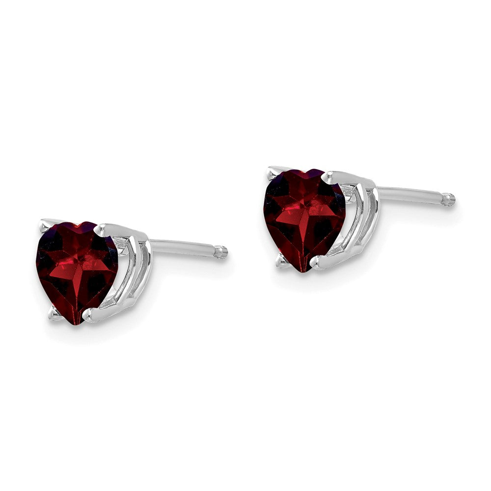 14k White Gold 6mm Heart Garnet Post Earrings
