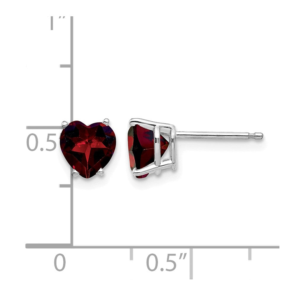 14k White Gold 6mm Heart Garnet Post Earrings