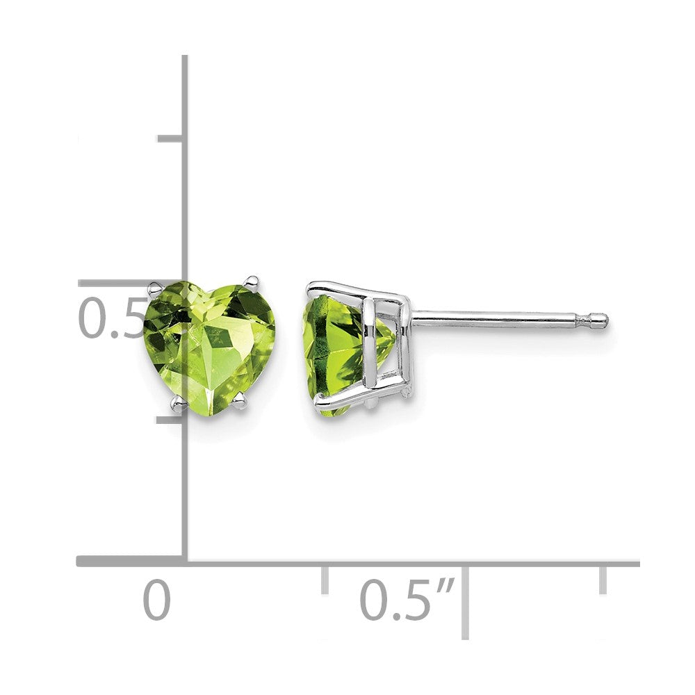 14k White Gold 6mm Heart Peridot Post Earrings