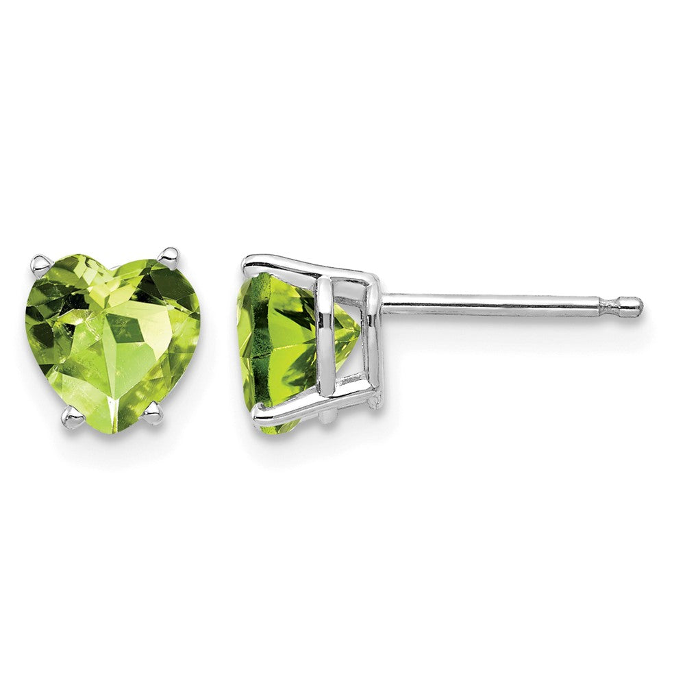 14k White Gold 6mm Heart Peridot Post Earrings