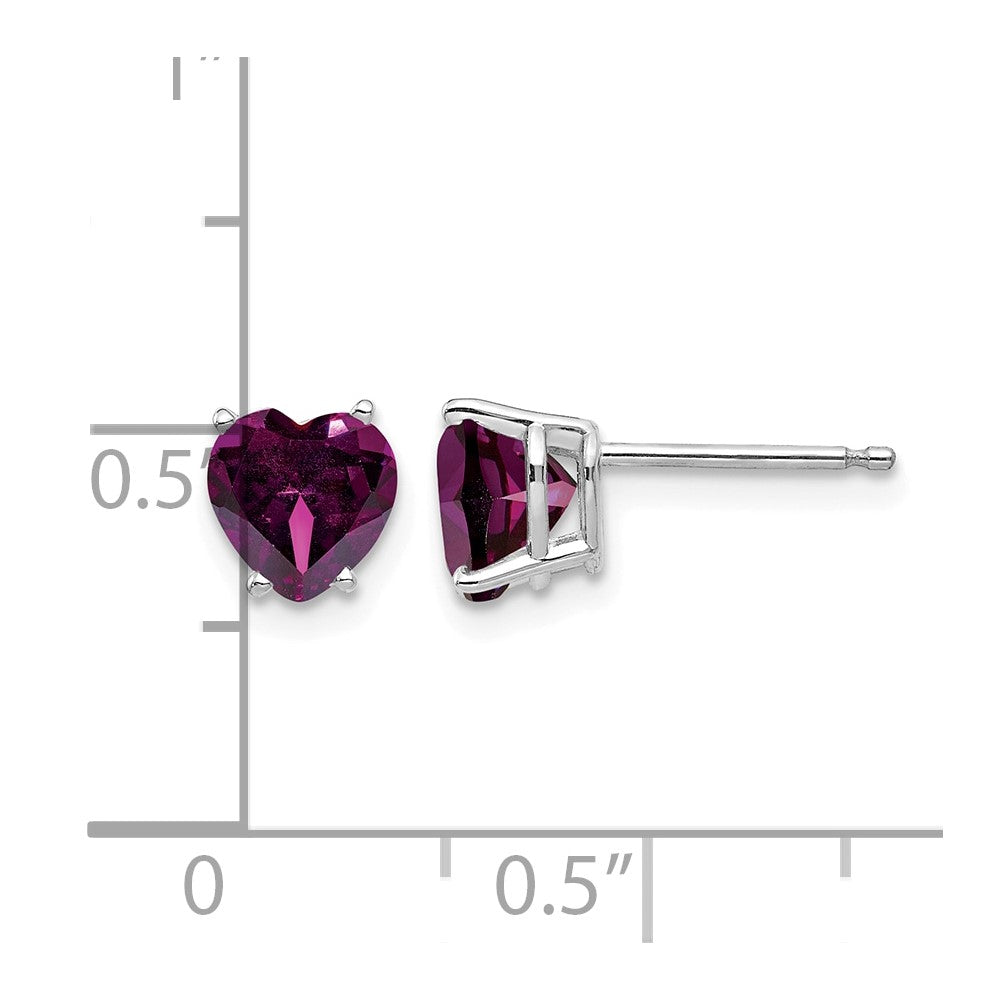 14k White Gold 6mm Heart Rhodolite Garnet Post Earrings