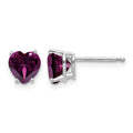 14k White Gold 6mm Heart Rhodolite Garnet Post Earrings