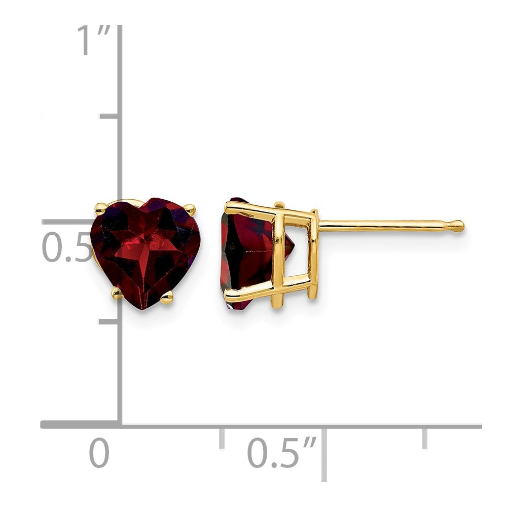 14k 7mm Heart Garnet Post Earrings