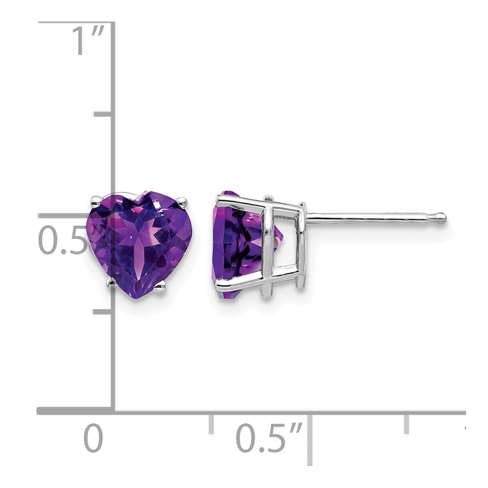 14k White Gold 7mm Heart Amethyst Post Earrings