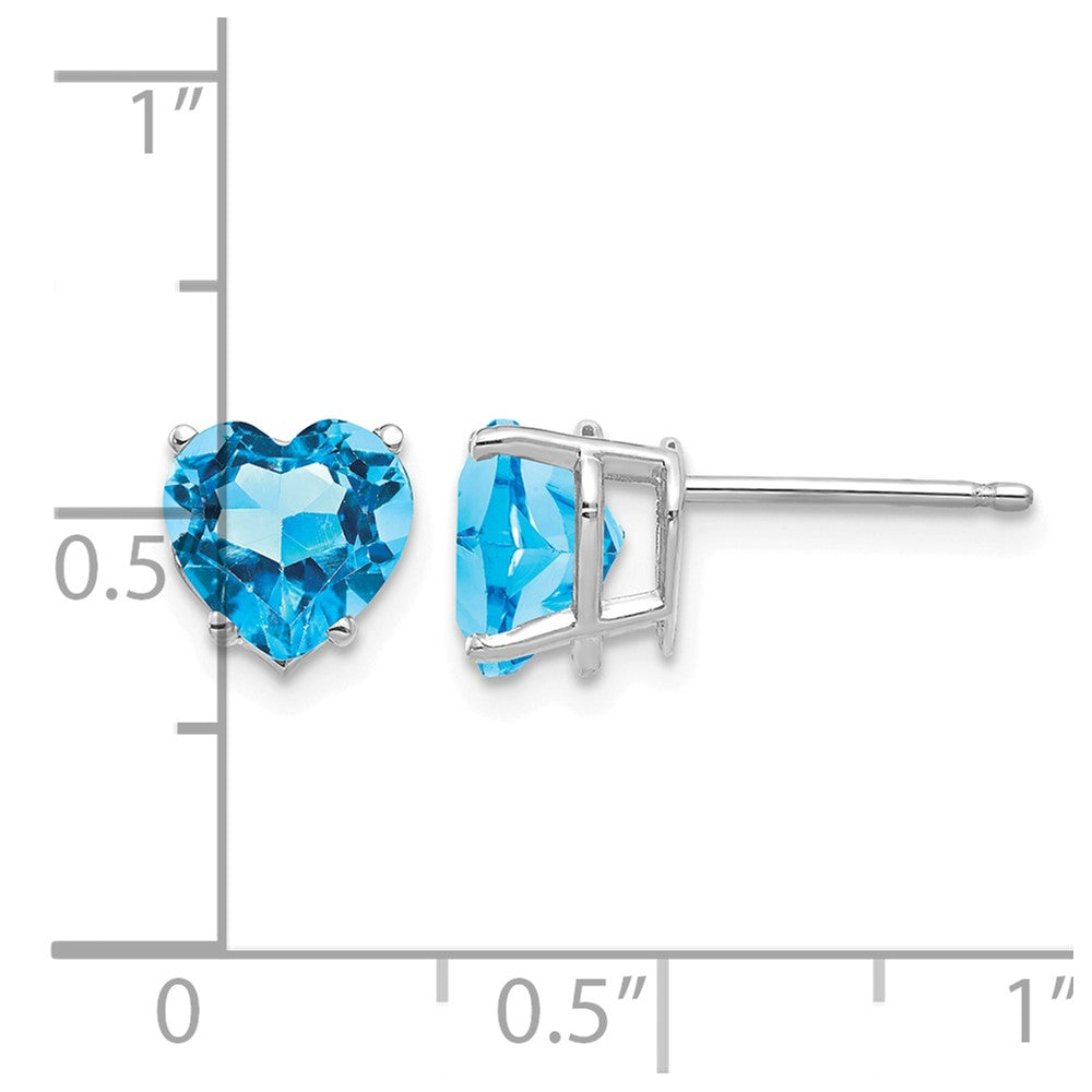 14k White Gold 7mm Heart Blue Topaz Post Earrings