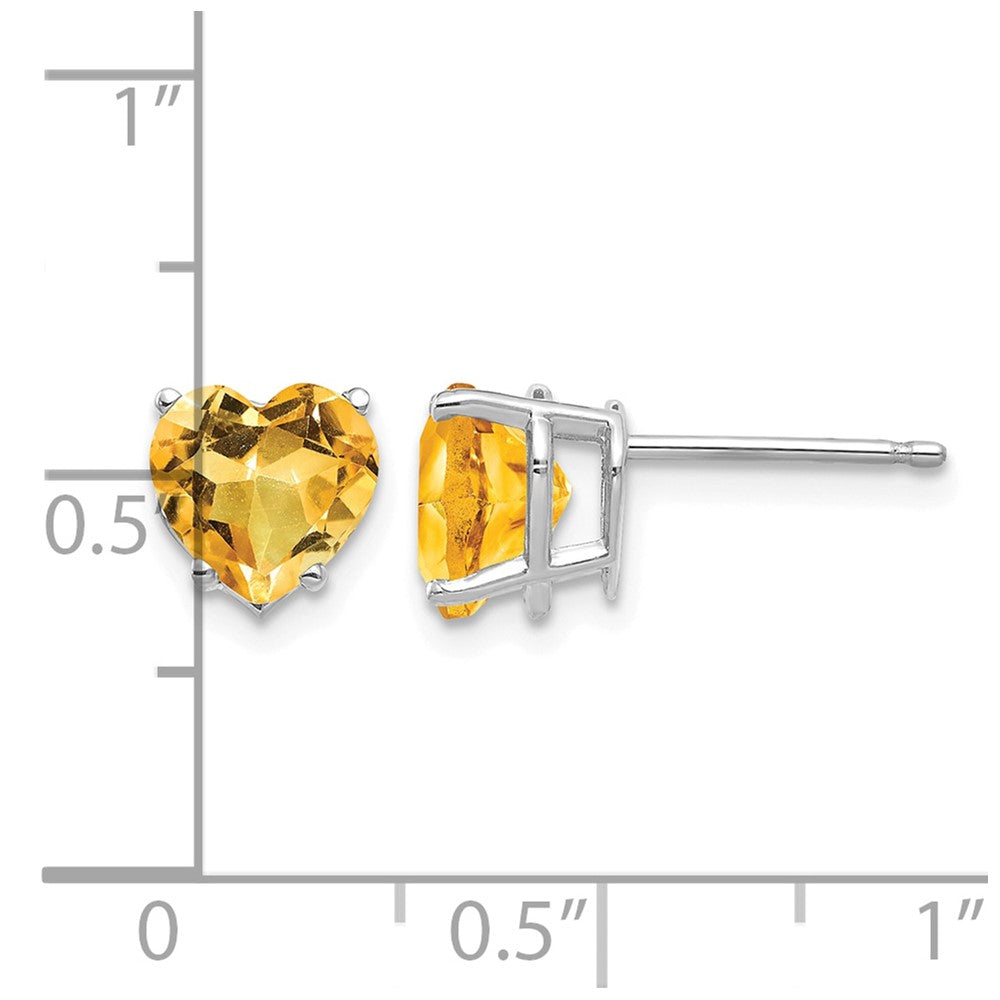 14k White Gold 7mm Heart Citrine Post Earrings