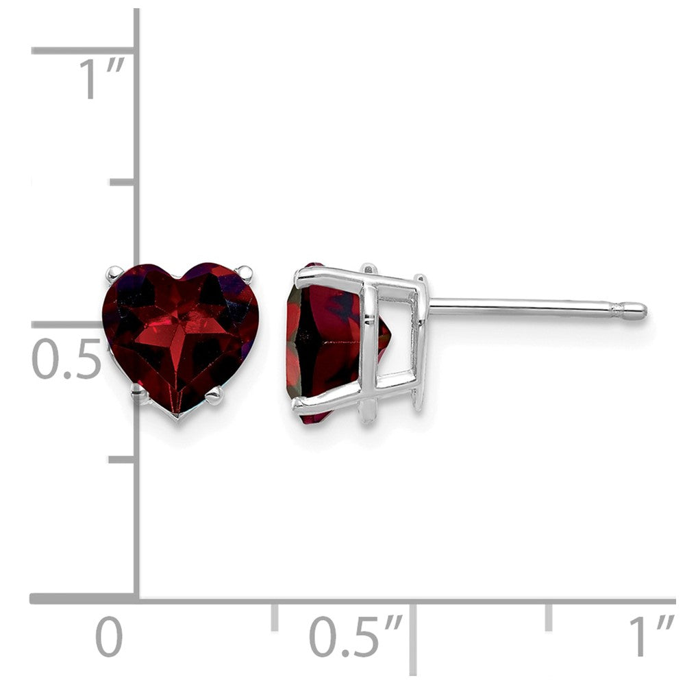 14k White Gold 7mm Heart Garnet Post Earrings