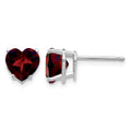 14k White Gold 7mm Heart Garnet Post Earrings