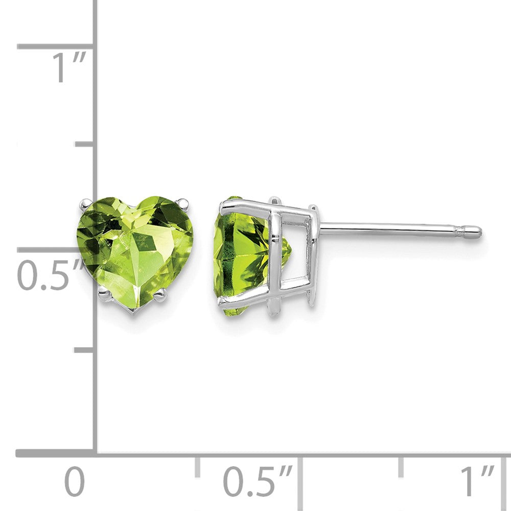 14k White Gold 7mm Heart Peridot Post Earrings