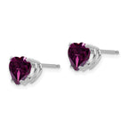 14k White Gold 7mm Heart Rhodolite Garnet Stud Earrings