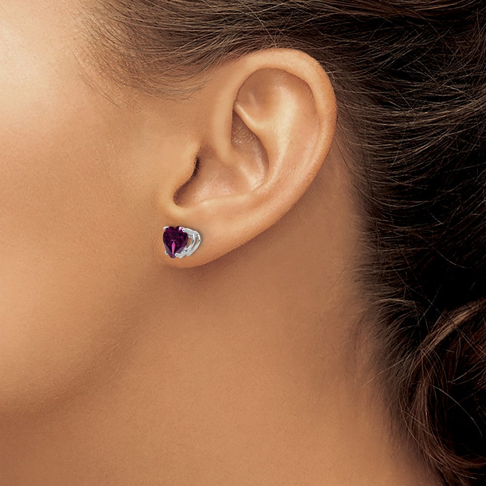 14k White Gold 7mm Heart Rhodolite Garnet Stud Earrings