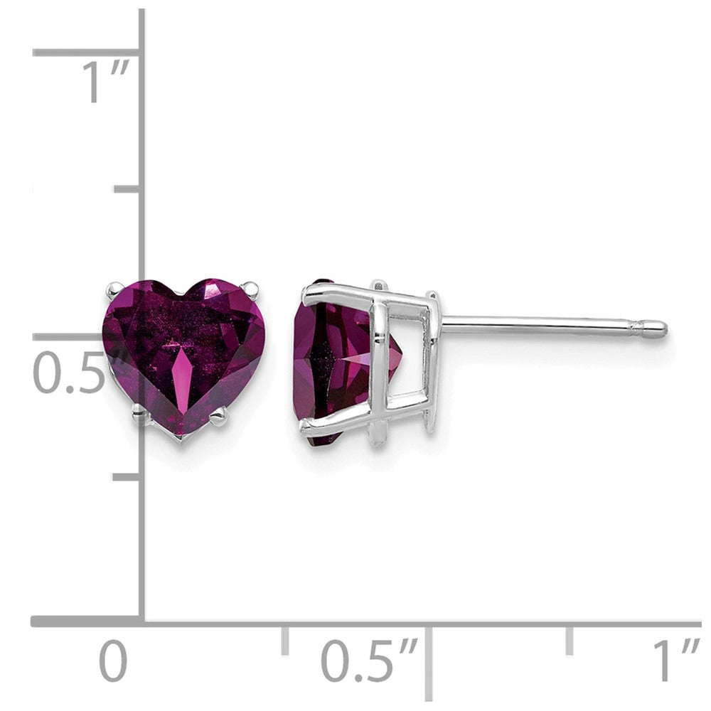 14k White Gold 7mm Heart Rhodolite Garnet Stud Earrings