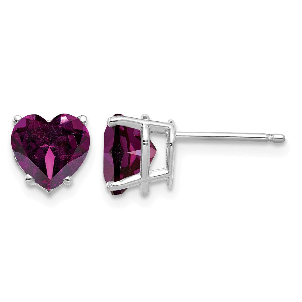 14k White Gold 7mm Heart Rhodolite Garnet Stud Earrings