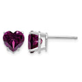 14k White Gold 7mm Heart Rhodolite Garnet Stud Earrings
