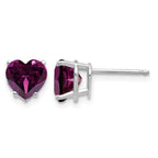 14k White Gold 7mm Heart Rhodolite Garnet Stud Earrings