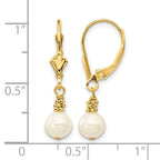 14k 5-6mm White Semi-round Freshwater Cultured Pearl Dangle Leverback Earrings