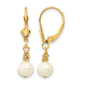 14k 5-6mm White Semi-round Freshwater Cultured Pearl Dangle Leverback Earrings