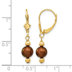 14k 5-6mm Brown Semi-round Freshwater Cultured Pearl Dangle Leverback Earrings