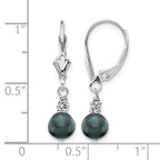 14k White Gold 5-6mm Black Semi-round Freshwater Cultured Pearl Dangle Leverback Earrings