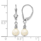 14k White Gold 5-6mm White Semi-round Freshwater Cultured Pearl Dangle Leverback Earrings