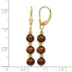 14k 5-6mm Brown Semi-Round Freshwater Cultured Pearl Dangle Leverback Earrings