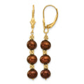 14k 5-6mm Brown Semi-Round Freshwater Cultured Pearl Dangle Leverback Earrings