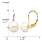 14K 8-9mm White Button Freshwater Cultured Pearl Leverback Earrings