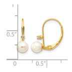 14k 5-6mm White Round Freshwater Cultured Pearl and .02 Carat Diamond Leverback Earrings