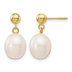14k 8-9mm White Rice Freshwater Cultured Pearl Post Dangle Earrings