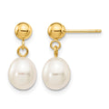 14k 6-7mm White Rice Freshwater Cultured Pearl Dangle Post Earrings