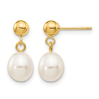 14k 6-7mm White Rice Freshwater Cultured Pearl Dangle Post Earrings