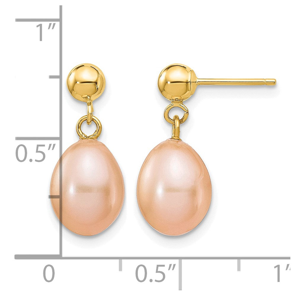 14k 7-8mm Pink Rice Freshwater Cultured Pearl Dangle Post Earrings