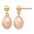 14k 7-8mm Pink Rice Freshwater Cultured Pearl Dangle Post Earrings