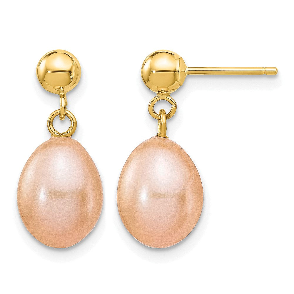 14k 7-8mm Pink Rice Freshwater Cultured Pearl Dangle Post Earrings
